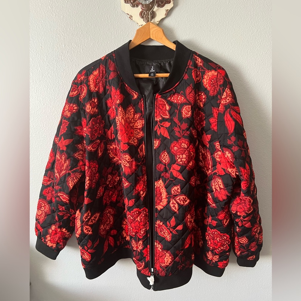 NWOT J Jason Wu Floral Quilted Woven Bomber Jacket Size 3X Red Black NEW - Picture 3 of 9